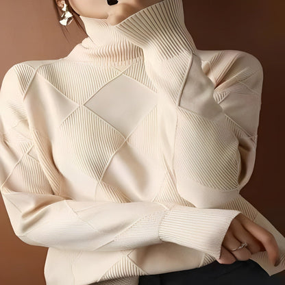 Soft Women's Chunky Knit Sweater with Diamond Pattern - Ortekor