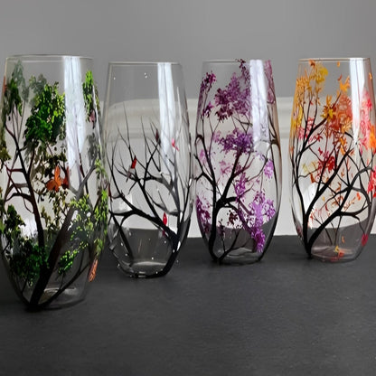 Colorful Seasonal Tree Wine Glass 12oz