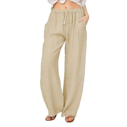 Comfortable Women's Wide Leg Cotton Trousers with Pockets