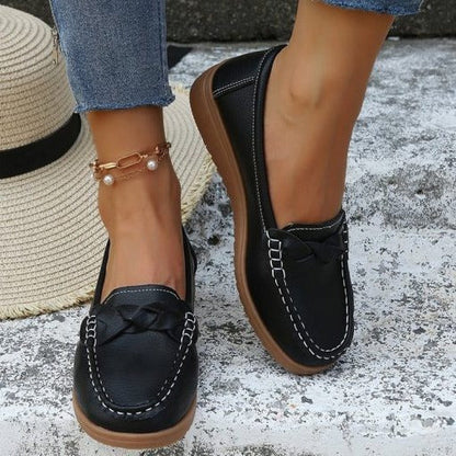 Women's Leather Slip-On Loafers Orthopedic Walking Shoes Wide Toe Box Arch Support Casual Footwear for All-Day Comfort