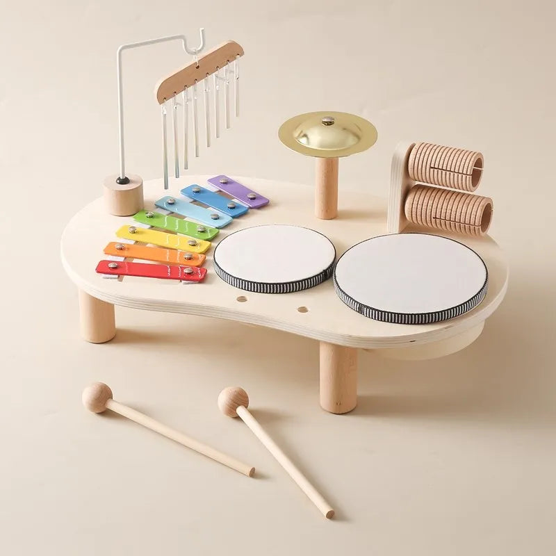 Wooden Musical Activity Station for Kids – Xylophone, Drums & Bell Playset for Toddlers, Early Learning Rhythm Toy for Boys & Girls Ages