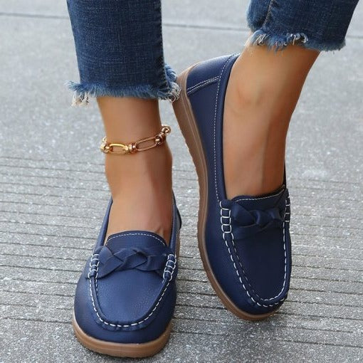 Women's Leather Slip-On Loafers Orthopedic Walking Shoes Wide Toe Box Arch Support Casual Footwear for All-Day Comfort
