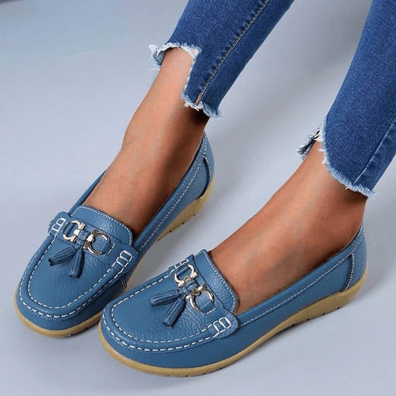 Women's Genuine Leather Slip-On Loafers with Arch Support for All-Day Standing & Office Wear