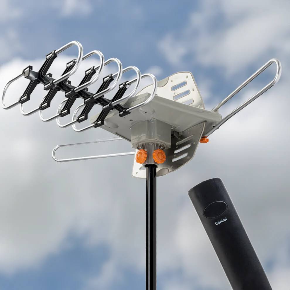 4K Digital TV Antenna for Outdoor Use – Long-Range UHF VHF Signal Reception with 360° Rotation & Remote Control