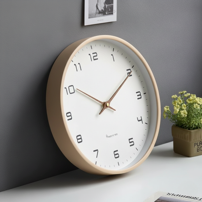 Silent Wooden Wall Clock with Scandinavian Design for Living Room & Bedroom Decor | Modern Minimalist Round Wood Face 12-Inch Quiet