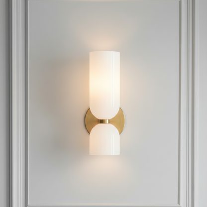 Glass & Iron Wall Sconce - Vintage-Inspired Dual-Light Fixture for Hallway, Bedroom & Dining Room - Hardwired Design with E12 Candelabra