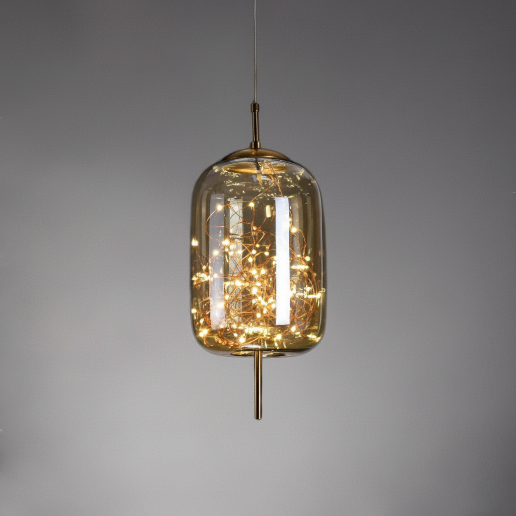 Glass Pendant Light with Adjustable Cord – Modern Minimalist Hanging Ceiling Fixture for Living Room, Bedroom & Dining | LED Ambient