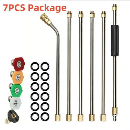 Telescoping Pressure Washer Extension Wand 24 ft Reach Brass & Stainless Steel 4000 PSI 284°F 0-40° Nozzles for Gutter Cleaning Roof