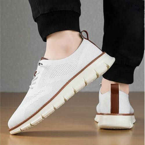 Men's Breathable Slip-On Dress Shoes – Cushioned Wide Toe Box Lightweight Knit Oxford for Work Office Casual Everyday Comfort
