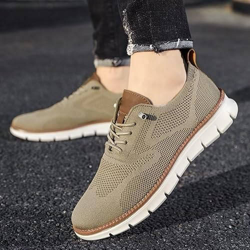 Men's Breathable Slip-On Dress Shoes – Cushioned Wide Toe Box Lightweight Knit Oxford for Work Office Casual Everyday Comfort