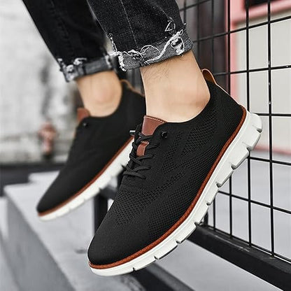 Men's Breathable Slip-On Dress Shoes – Cushioned Wide Toe Box Lightweight Knit Oxford for Work Office Casual Everyday Comfort