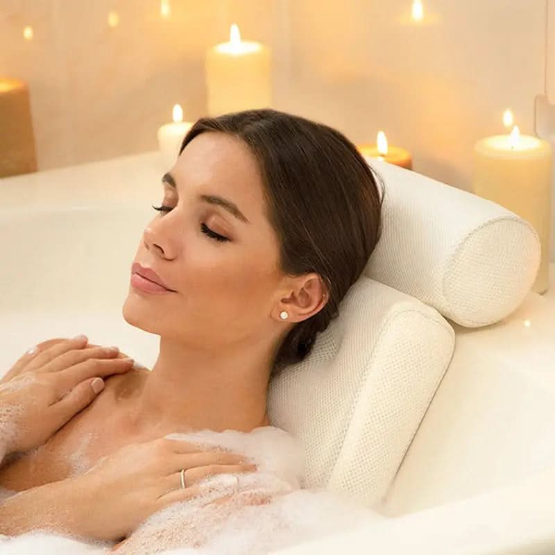 Tub Headrest Cushion with Contoured Neck Support – Breathable Air Mesh Design for Relaxing Soaks in Standard Bathtubs – White