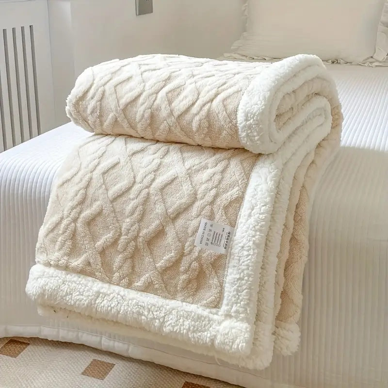 Reversible Sherpa Fleece Throw Blanket Plush Tufted Double-Sided for Couch Bed Sofa All-Season Warmth Bedroom Living Room Décor