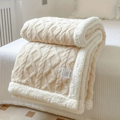 Reversible Sherpa Fleece Throw Blanket Plush Tufted Double-Sided for Couch Bed Sofa All-Season Warmth Bedroom Living Room Décor