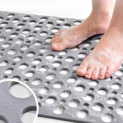 Non-Slip Bath Mat with Drainage Holes Gray 24x16 Inch PVC Quick-Dry Bathroom Safety Floor Liner for Shower Tub Wet Areas Home Spa Senior Acc