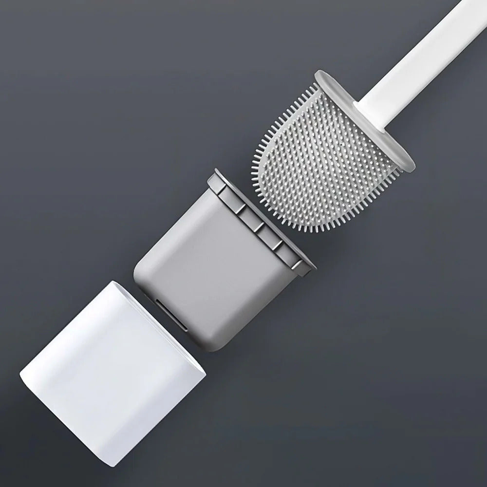 Silicone Toilet Brush with Holder – Quick-Dry Antibacterial Bowl Cleaner for Bathroom – Flexible Bristles Reach Under Rim – Rust-Free