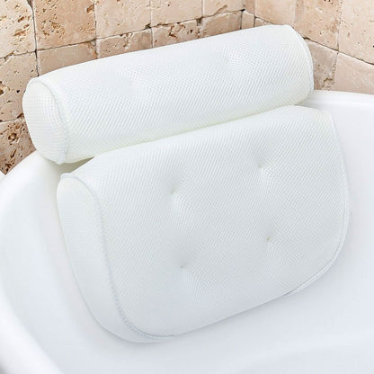 Tub Headrest Cushion with Contoured Neck Support – Breathable Air Mesh Design for Relaxing Soaks in Standard Bathtubs – White