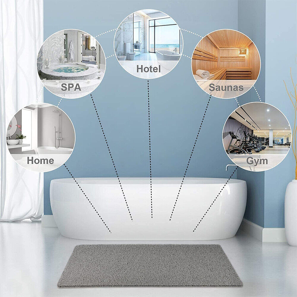 Anti-Slip Bath Mat with Fast-Draining Holes, Soft Grip Texture, Gray Vinyl Surface for Wet Floors, Customizable Trimming for Showers, Bathro