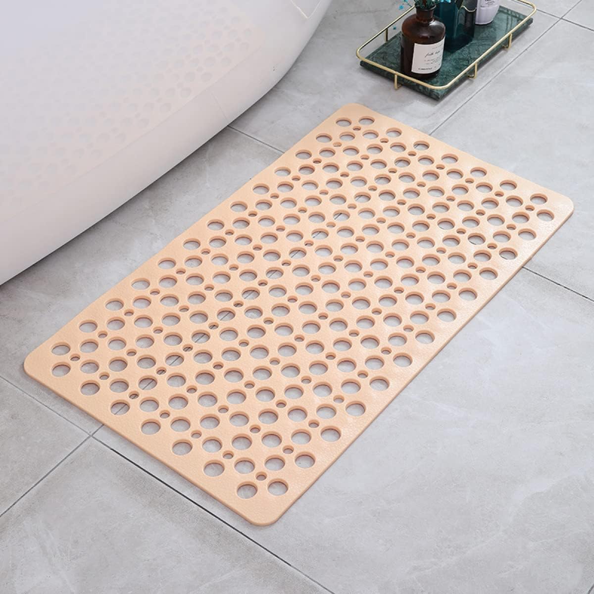 Bath Mat with Suction Cups – Textured Non-Slip Surface, Quick-Drain TPE, Antibacterial Rubber for Shower Floor, Tub Safety for Seniors