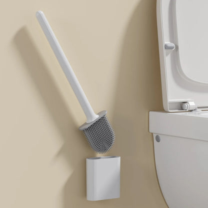 Wall-Mount Silicone Toilet Brush Set White Quick-Dry Flexible Head Hygienic Bathroom Cleaner Compact Space-Saver for Guest Bath En-Suite Mod