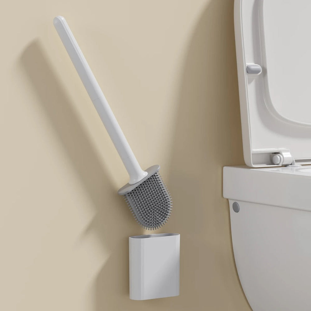 Silicone Toilet Brush with Holder – Quick-Dry Antibacterial Bowl Cleaner for Bathroom – Flexible Bristles Reach Under Rim – Rust-Free