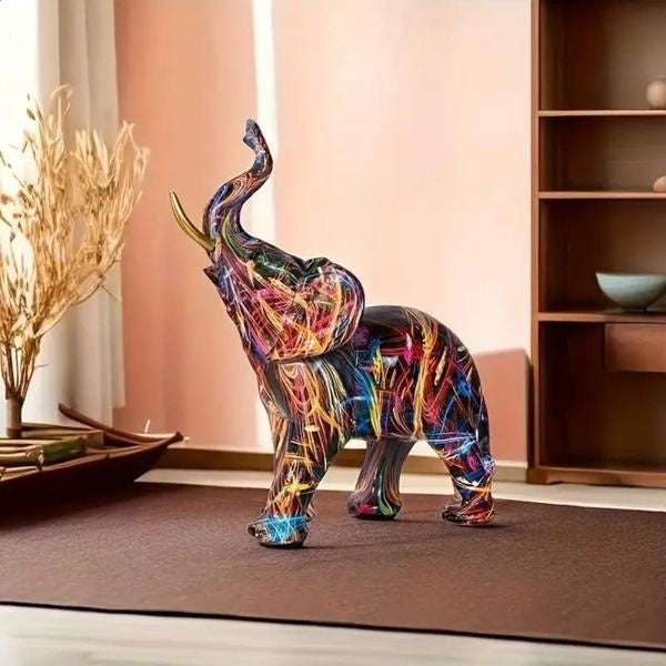 Street Art Elephant Sculpture Resin Figurine Colorful Graffiti Style Decor for Living Room Bedroom Office Desktop Shelf Mantel