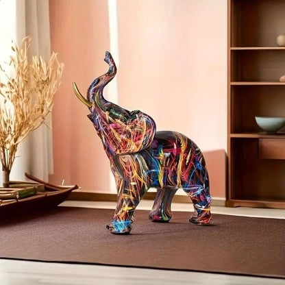 Street Art Elephant Sculpture Resin Figurine Colorful Graffiti Style Decor for Living Room Bedroom Office Desktop Shelf Mantel