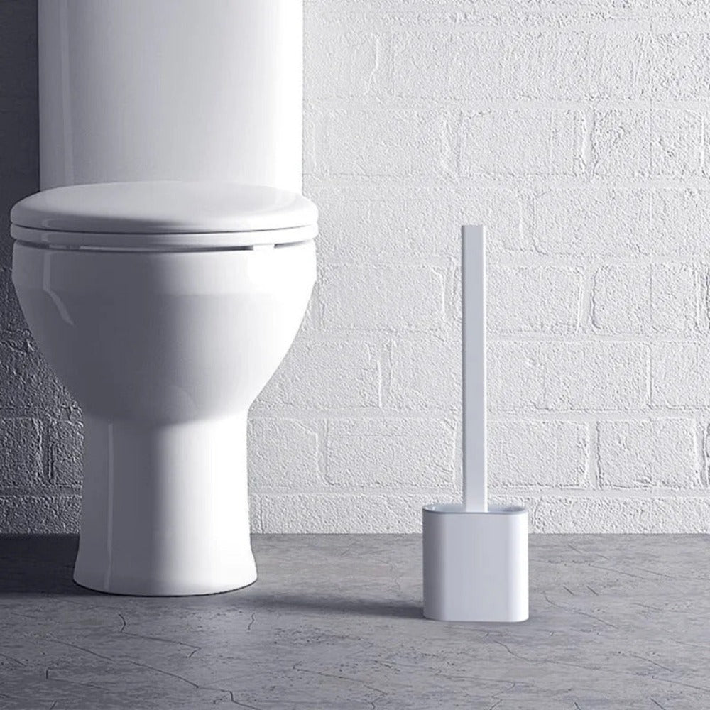 Silicone Toilet Brush with Holder – Quick-Dry Antibacterial Bowl Cleaner for Bathroom – Flexible Bristles Reach Under Rim – Rust-Free