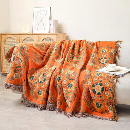 Marigold Throw Blanket - Reversible Cotton, Floral Design