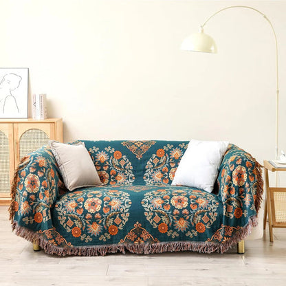 Marigold Throw Blanket - Reversible Cotton, Floral Design