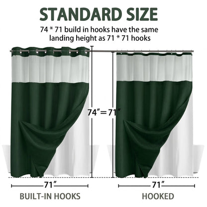 Hookless Shower Curtain with Built-In Snap Liner Waffle Weave Polyester Bathroom Curtain Easy Install No Rings Needed Quick Change Design