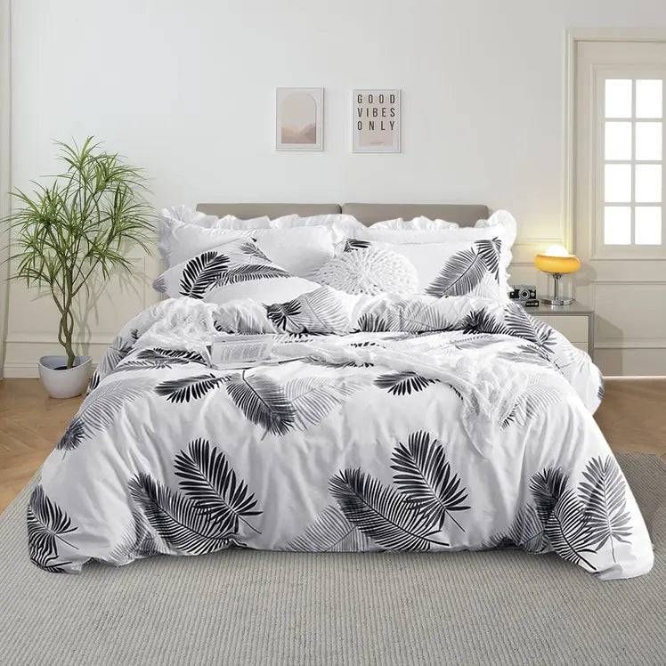 Botanical Cotton Comforter Cover Set with Reversible Floral Print for King Queen Single Beds – 4-Piece Bedding Kit with Pillow Shams
