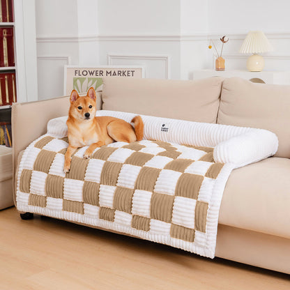 Quilted Pet Furniture Protector Mat – Padded Nonslip Dog Couch Cover for Sofa & Floor | Washable Plaid Pet Blanket