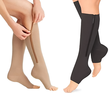 Zippered Compression Socks with 20-30 mmHg Support for Swelling & Circulation – Open Toe Design for Men & Women