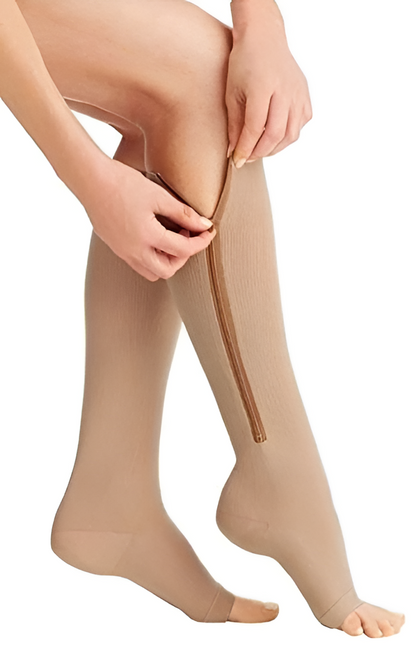 Zippered Compression Socks with 20-30 mmHg Support for Swelling & Circulation – Open Toe Design for Men & Women
