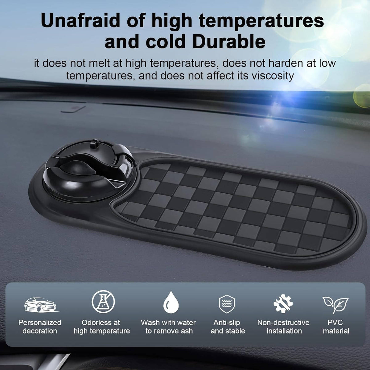 Dashboard Phone Mount with Storage Organizer & Parking Display for All Smartphones | Hands-Free Navigation Holder | 360° Rotating Cradle