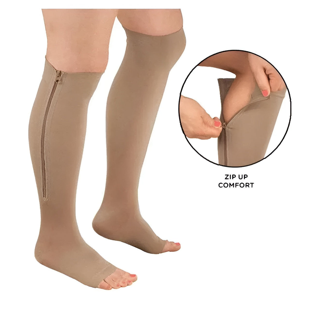 Zippered Compression Socks with 20-30 mmHg Support for Swelling & Circulation – Open Toe Design for Men & Women