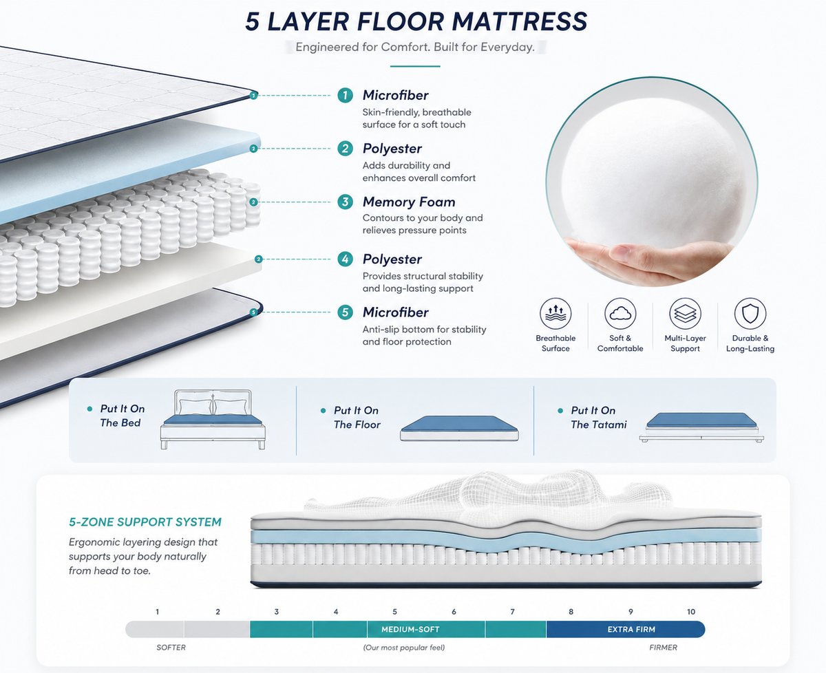 Floor Mattress Foldable 4 Inch Thick, Japanese Futon Mattress Roll Up Floor Bed, Washable Quilted Folding Mattress
