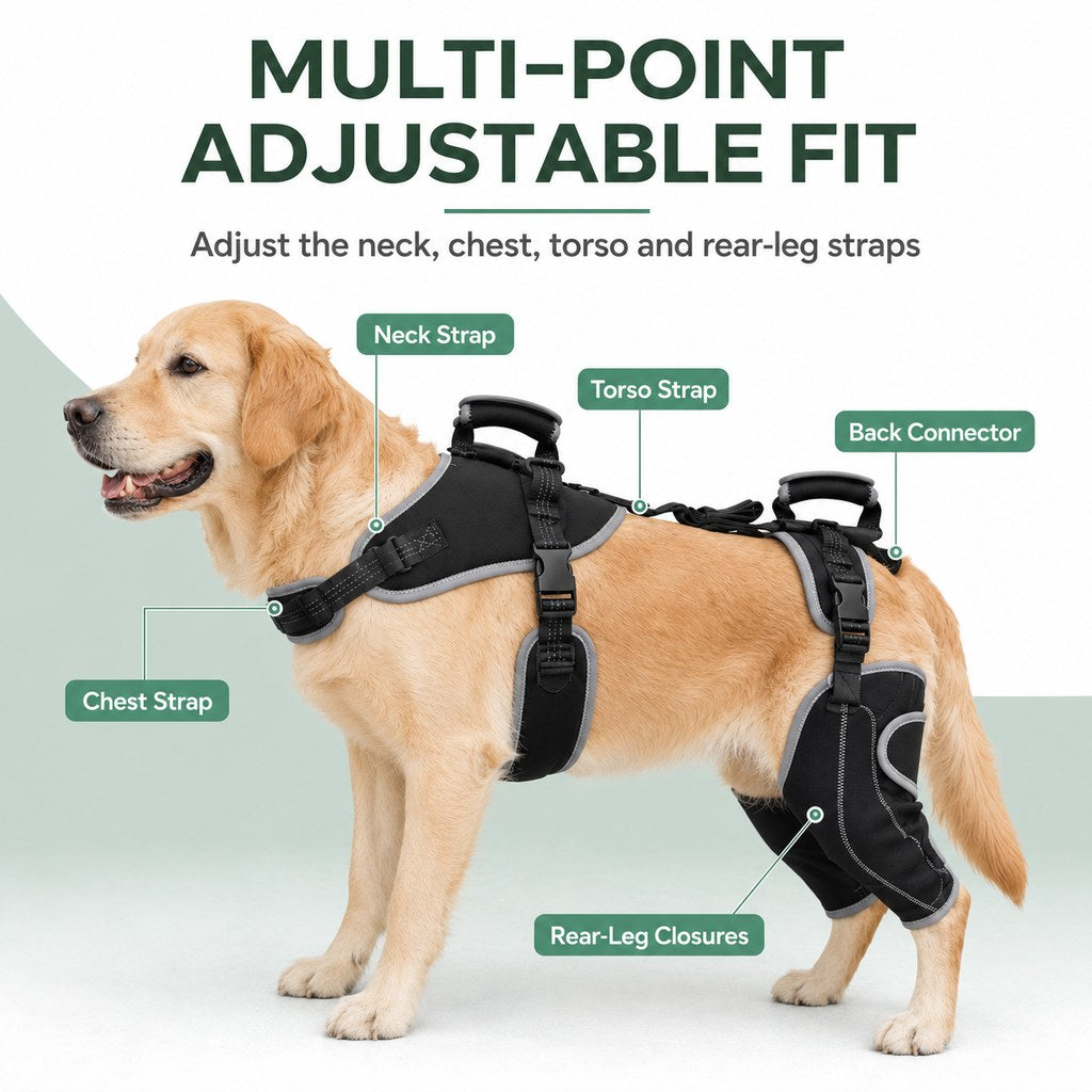 Ortekor Full-Body Dog Lift Harness with Dual Rear-Leg Support - Easier Standing, Stairs & Car Entry