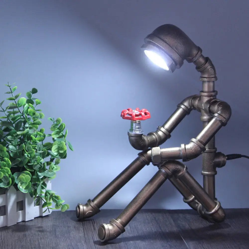 Industrial Metal Robot Figure Table Lamp with LED Bulb for Bedroom, Office & Living Room