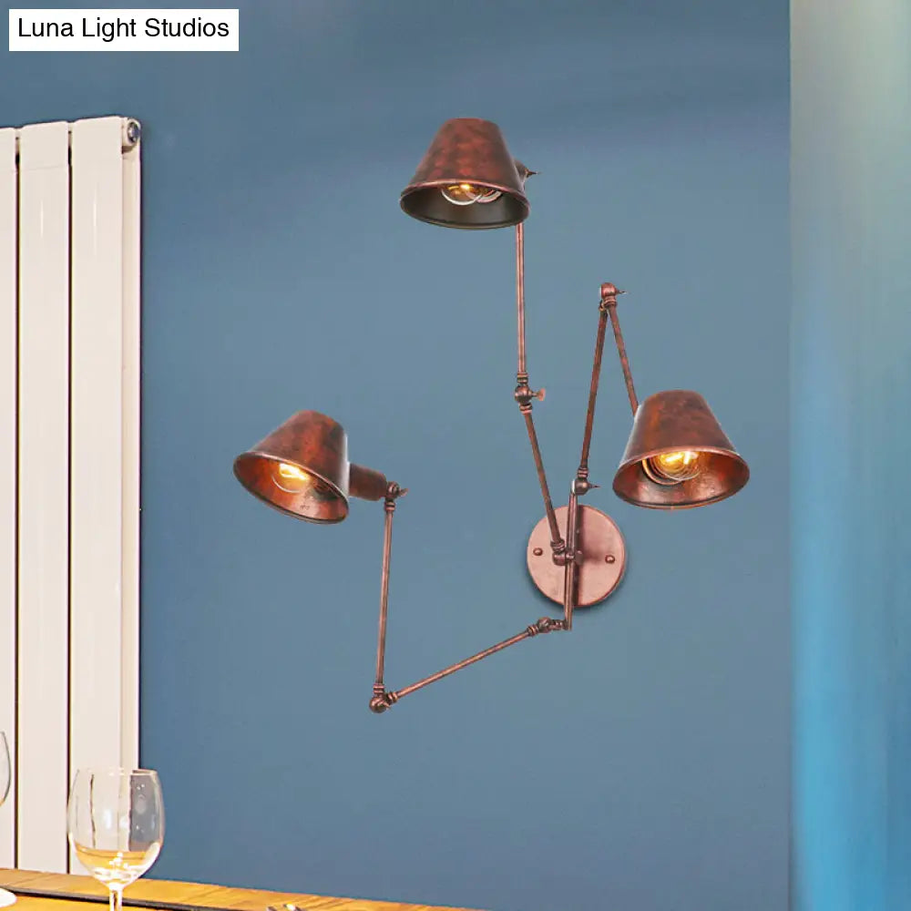 Adjustable Metal Wall Light Fixture with Cone Shade for Bedroom Living Room Industrial Decor Home Office Hallway Dining Room 2 or 3 Light