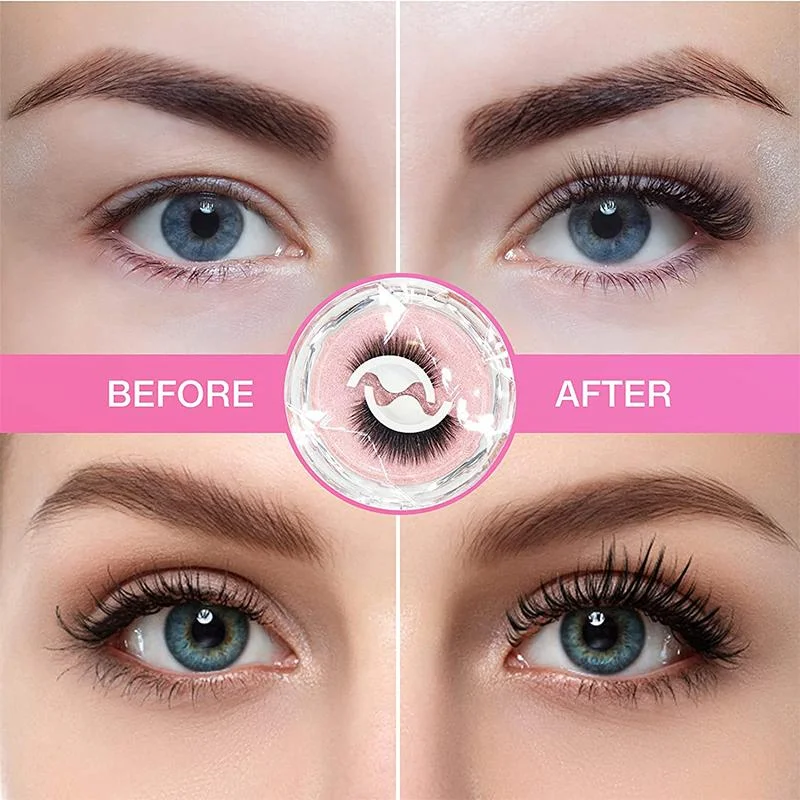 Stick-On False Lashes Reusable No Glue Fake Eyelashes Self-Adhesive Strip Lashes Natural Look Washable Falsies for Everyday