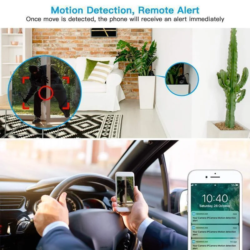 Compact WiFi Security Camera with 1080p HD Video, Infrared Night Vision, Magnetic Mount for Indoor Surveillance