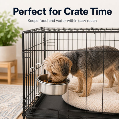 Ortekor Inside-Crate Stainless Steel Hanging Pet Bowl for Dogs & Cats - No-Tip Food & Water Bowl for Kennels