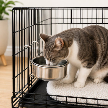 Ortekor Inside-Crate Stainless Steel Hanging Pet Bowl for Dogs & Cats - No-Tip Food & Water Bowl for Kennels