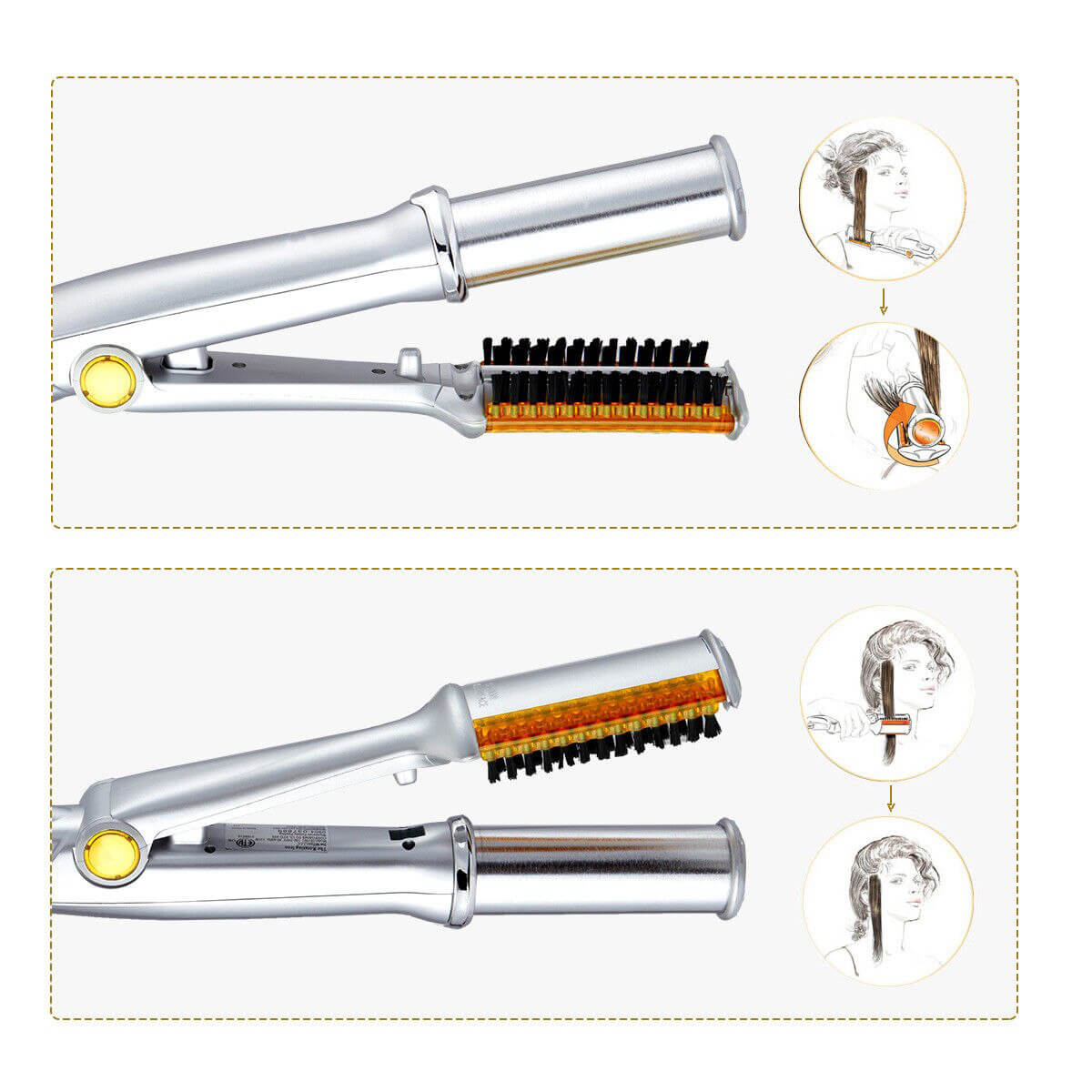 Dual-Function Rotating Barrel Hair Tool with Ionic Bristles for Curls and Smooth Styles | Ceramic Heated Styling Wand with Auto Shutoff for