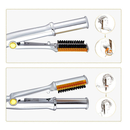 Dual-Function Rotating Barrel Hair Tool with Ionic Bristles for Curls and Smooth Styles | Ceramic Heated Styling Wand with Auto Shutoff for