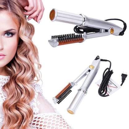 Dual-Function Rotating Barrel Hair Tool with Ionic Bristles for Curls and Smooth Styles | Ceramic Heated Styling Wand with Auto Shutoff for