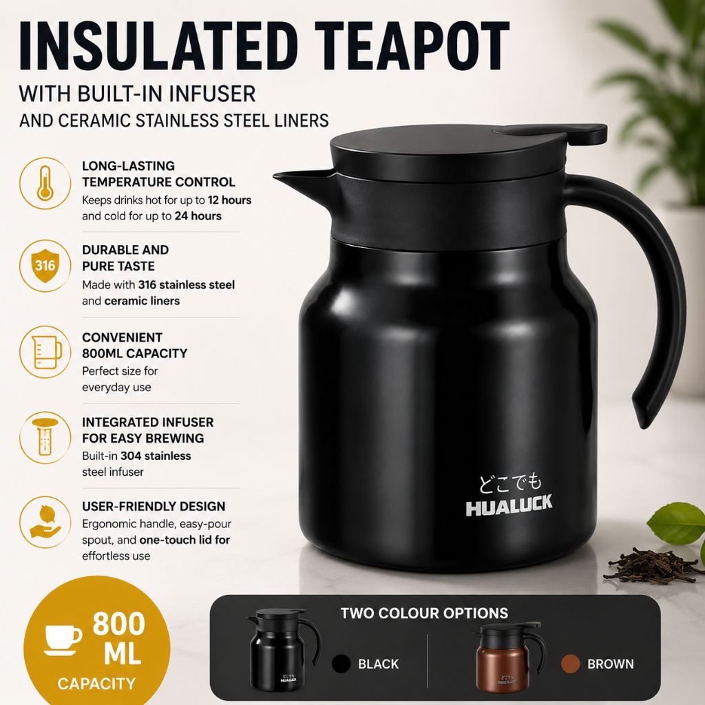 Vacuum Insulated Tea Carafe 27 oz with Removable Infuser – Double-Wall Stainless Steel Hot & Cold Beverage Server for Loose Leaf Tea Coffee