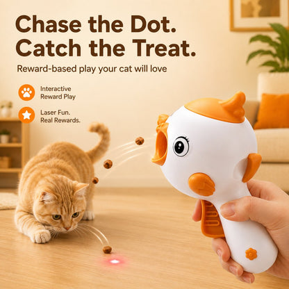 Ortekor Interactive Cat Treat Launcher Toy with Laser - Indoor Cat Enrichment Game for Bored Cats, Exercise & Feeding Fun